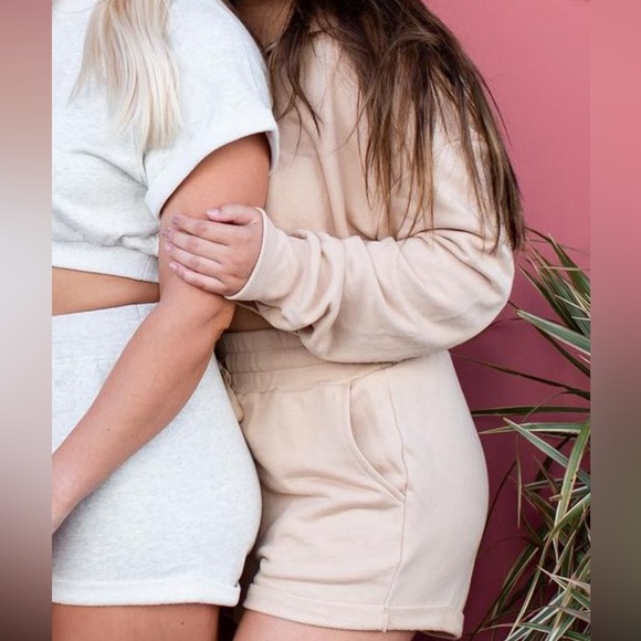 Cotton Candy Sweaters - Cotton Candy LA Beige Lounge Hoodie Short Set